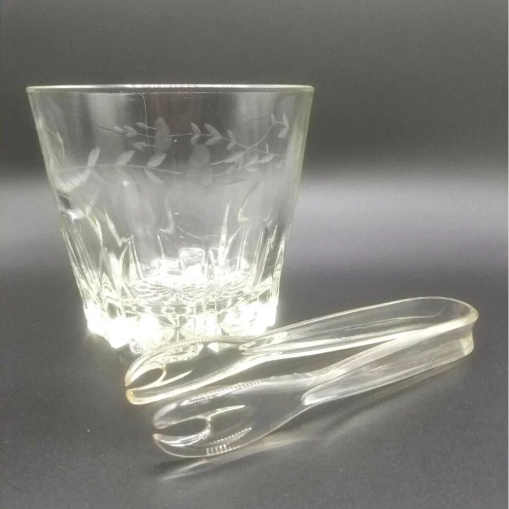 Princess House Heritage Pattern Glass Ice Bucket and Tongs